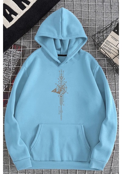 Uyguntarz Pusula Zaman Çizelge Baskılı Oversize Sweatshirt Bebe Mavisi