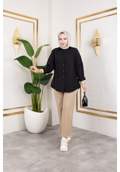 Nevayla Moda Beli Lastikli Keten Pantolon - Vizon / A0104 Vizon