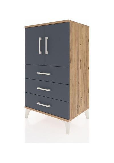 Hyperion Komodin 2 Raflı 3 Çekmeceli 2 Kapaklı 60x44x106 Çam-antrasit Atlas Çam