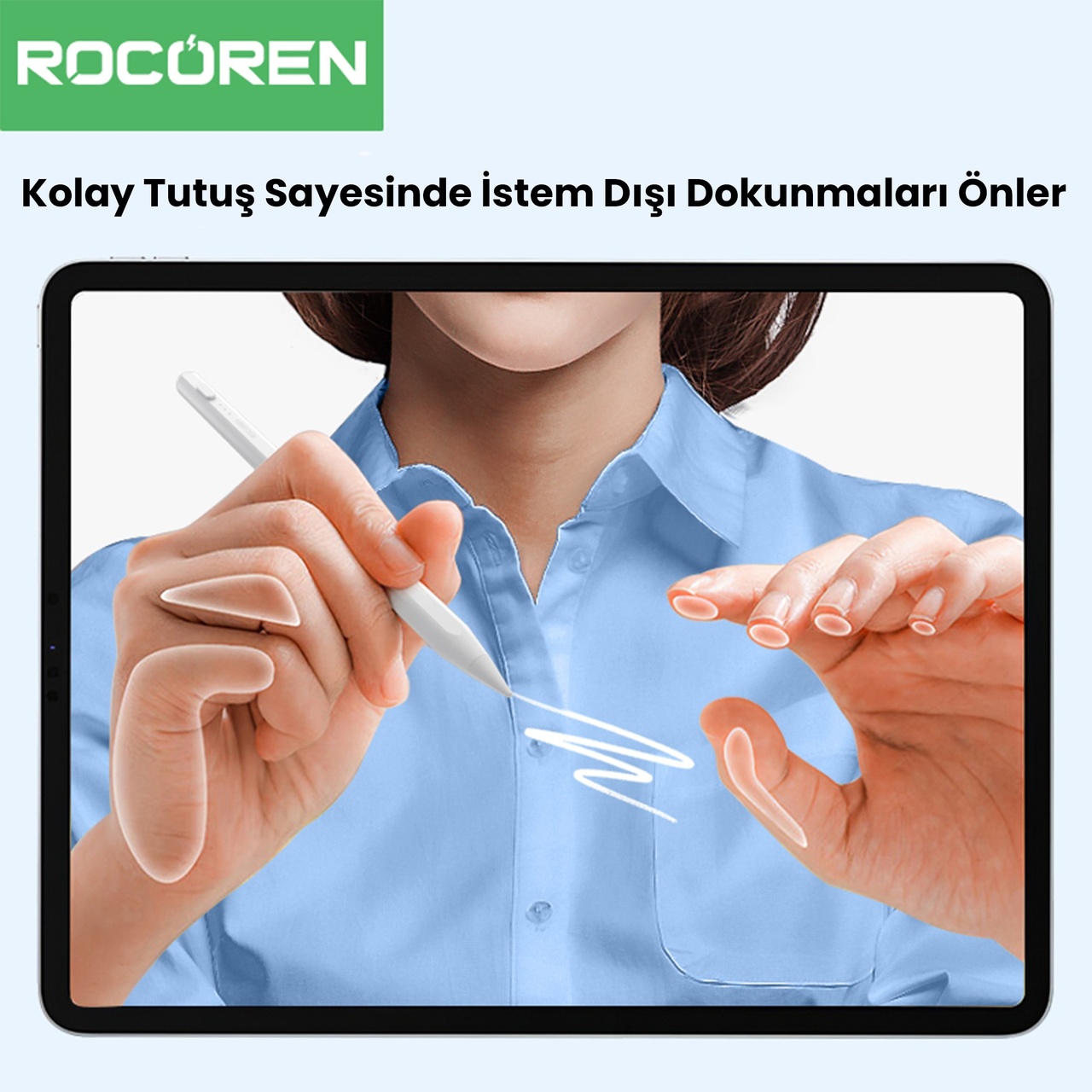 Rocoren Stylus Apple Uyumlu iPad  Avuç İçi Red Manyetik Eğime Duyarlı Yazı ve Çizim Kalemi