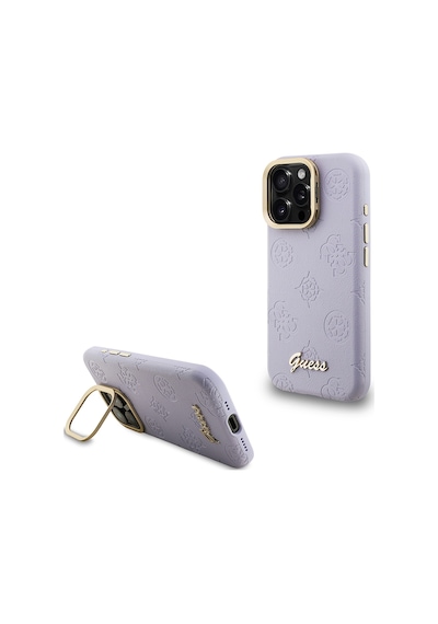 Apple iPhone 15 Pro Max Uyumlu Kılıf Guess Lisanslı M-safe Şarj Özellikli Kamera Standlı Peony Kapak Mor