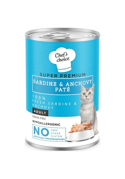 Chefs Choice Yetişkin Ve Yavru Kediler İçin, Tahılsız, Hipoalerjenik, Sardalyalı & Hamsili Ezme 400 Gr X 12 Adet