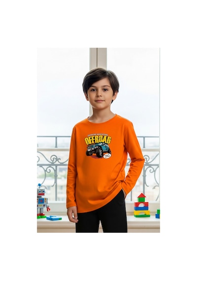 Fyk Kids Sıfır Yaka Off Road Baskılı Erkek Çocuk Sweatshirt Turuncu