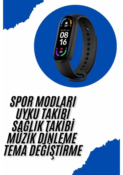 Akıllı Uyumlu Bileklik M6 Adımsayar Spor Modları Çağrı Görme Türkçe Menü Mavi