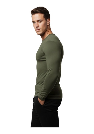 Deepsea Erkek Haki Uzun Kollu Dar Kalıp Ince Sıfır Yaka Sweatshirt 2300423 False Haki