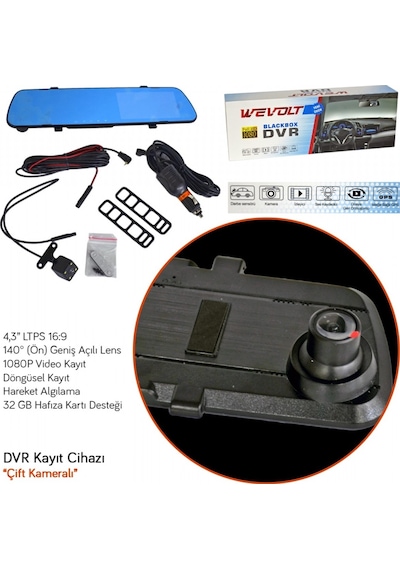NYF Wevolt DVR Kayıt Cihazı 4,3 inç Dikiz Ayna Ekranlı Çift Kamer