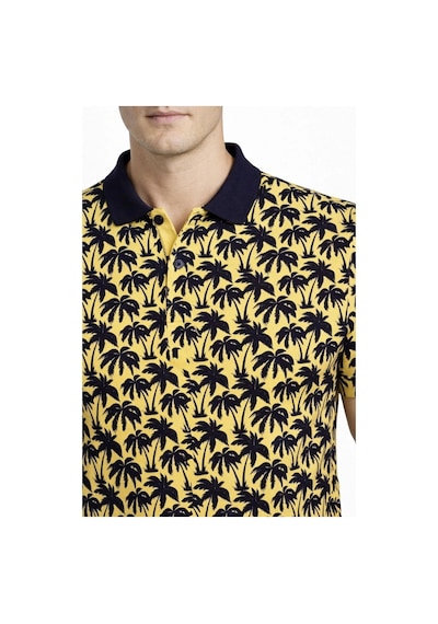 Erkek Pike Kumaş Polo Yaka Palmiye Desenli Tişört Kısa Kol Yazlık T-shirt - Sarı