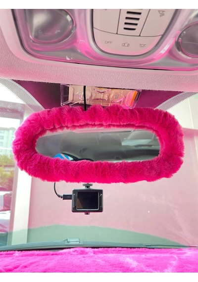 Peluş Dikiz Ayna Kılıfı Süs Fuşya Pembe