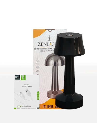 Zenlight Metal Dokunmatik Şarjlı Masa Lambası Siyah