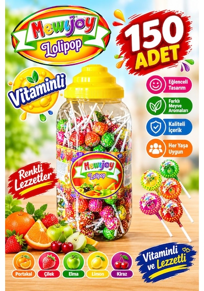 Mevyjoy Meyve Aromalı Lolipop Şeker 10g X 150 Adet