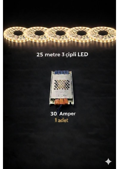 3 Çipli 25 Metre Led + 30 Amper Trafo Günışığı