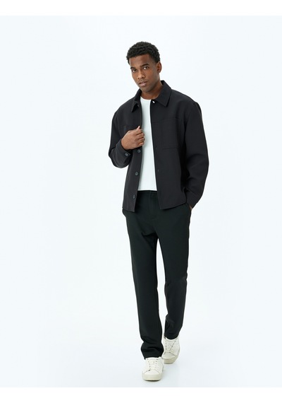 Koton Slim Fit Normal Bel Viskon Karışımlı Chino Pantolon Siyah 5sam40033hw Siyah
