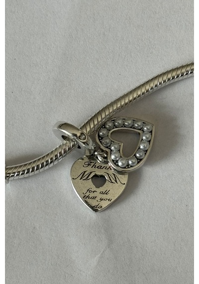 Fubena Beyaz Boncuklu Mom Sallantılı Charm Gümüş