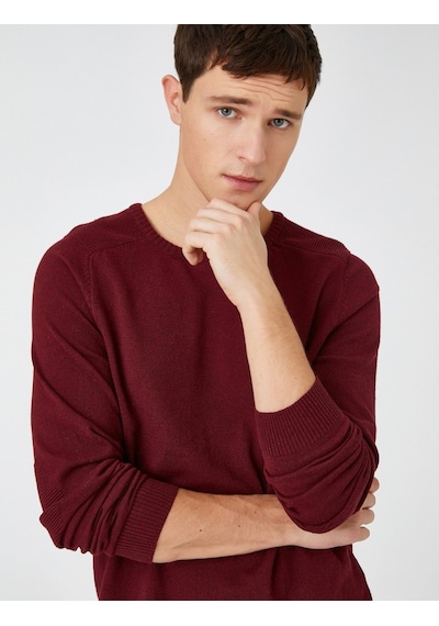 Koton Basic Triko Kazak Bisiklet Yaka Bordo