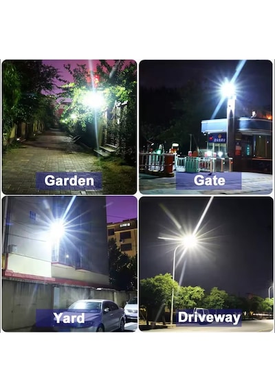 12000 Lümen 504 Led Güneş Enerjili Hareket Sensörlü Kumandalı Bahçe Sokak Garaj Ev Aydınlatma Lambası Işık Siyah