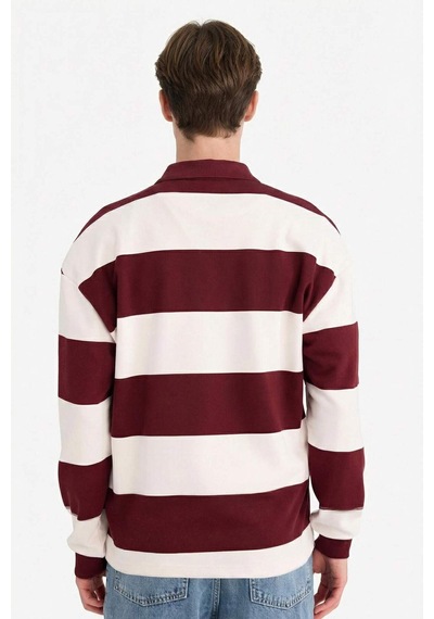 Defacto Boxy Fit Polo Yaka Çizgili Sweatshirt G5091ax25wnbr194 Bordo-br194