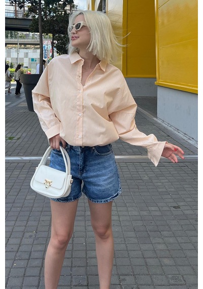 Madmext Sarı Çizgili Over Fit Gömlek Mg1525 Sarı