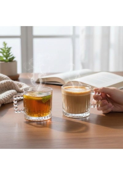 2 Adet Çay Kahve Kupası Kulplu Cam Bardak Çay Bardağı 280 Ml Aeropress