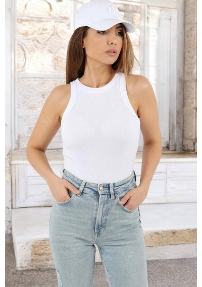 Kadın Beyaz Fitilli %100 Pamuk Atlet