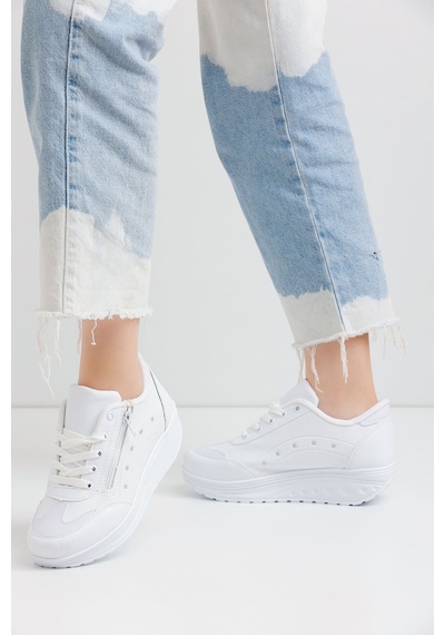 Kadın Beyaz Spor Ayakkabı 6 Cm Yüksek Rahat Taban Günlük Sneaker X300 Beyaz
