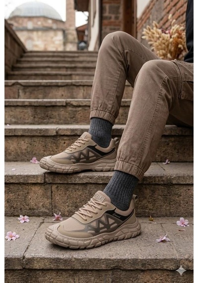 Pepita E097 Rahat Özel Tasarım Günlük Sneaker Erkek Spor Ayakkabı Kum