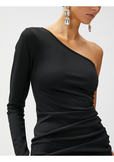 Koton Tek Omuz Mini Elbise Drape Detaylı Siyah 3sak80051ek Siyah Koton Tek Omuz Mini Elbise Drape Detaylı Siyah 3sak80051ek Siyah