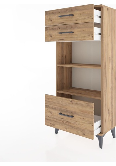 Hyperion Dolap 2 Raflı 3 Çekmeceli 60x44x134 Çam-çam Çam