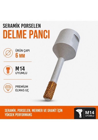 Seramik Granit Panç 6 Mm M14 Uyumlu Elmas Delme Ucu Porselen Fayans Mermer Kesici Matkap Ucu