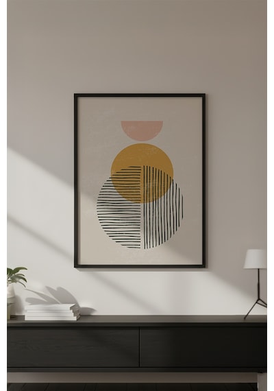 Huhuli Ahşap Siyah Çerçeveli Geometrik Desenli Modern Tablo Huhu646