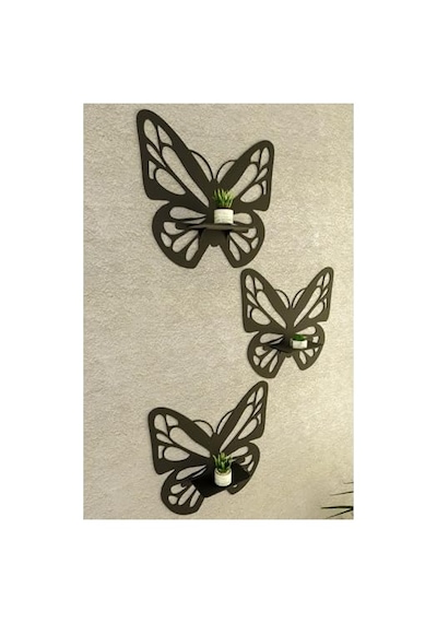 Notpa 3'lü Dekoratif Kelebek Duvar Rafı Seti Siyah 27x25 Cm, Kututrkelebekraf Diğer