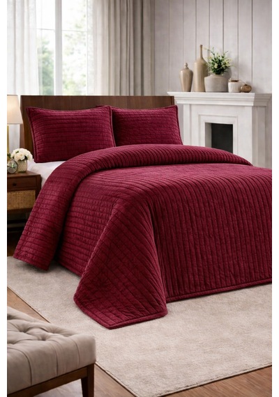 Muk's Modern Line Premium 3 Parça Battaniye Seti Özel Çantalı 220x240 Cm Yastık Kılıfı 50x70 Cm 2 Adet Kırmızı