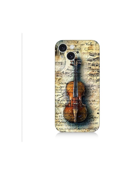 Apple Uyumlu iPhone 15 Plus Eski Keman Desenli Silikon Kılıf Silikon