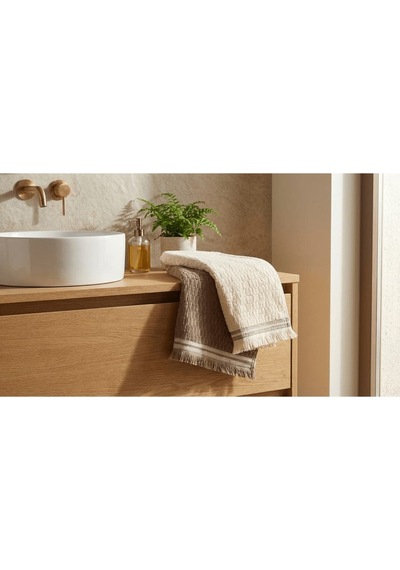 %100 Pamuk 4'lü Premium Kahverengi Krem Saçaklı El Yüz Havlu Seti 30x50cm Diğer