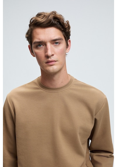 Grimelange EDMUND Erkek Kolu Baskılı Eteği Lastik ve Stoperli Bisiklet Yaka Vizon Sweatshirt