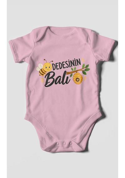 Morivokids Dedesinin Balı Kısa Kollu Bebek Body %100 Pamuk Koyu Pembe