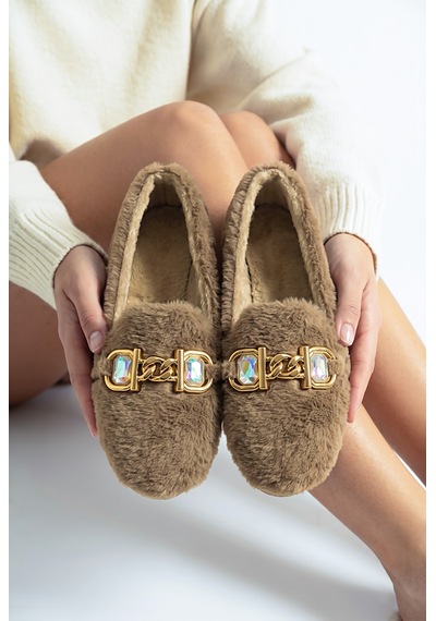 N Moda Panduf Gold Zincir Taşlı Aksesuarlı Kışlık Sıcak Tutan Yumuşak Tabanlı Kapalı Panduf Vizon N Moda Panduf Gold Zincir Taşlı Aksesuarlı Kışlık Sıcak Tutan Yumuşak Tabanlı Kapalı Panduf Vizon