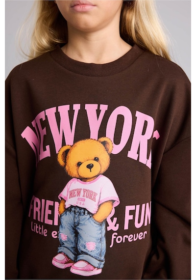 Defacto Relax Fit Bisiklet Yaka Ayıcık Baskılı Sweatshirt Kız Çocuk I4157a826aubn267 Kahve-bn267