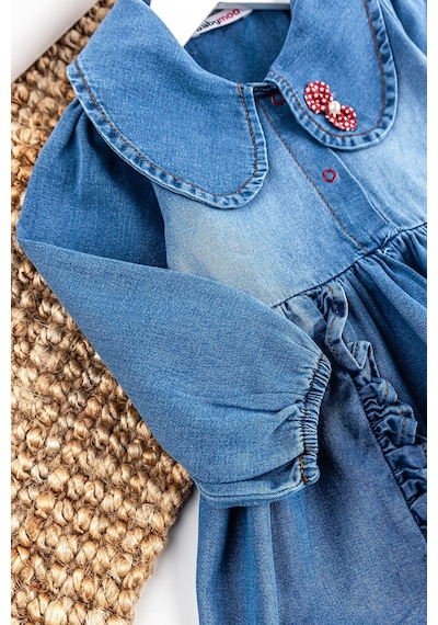 Babymod Bebe Yakalı Fiyonklu Denim Kız Bebek Kot Elbise 001