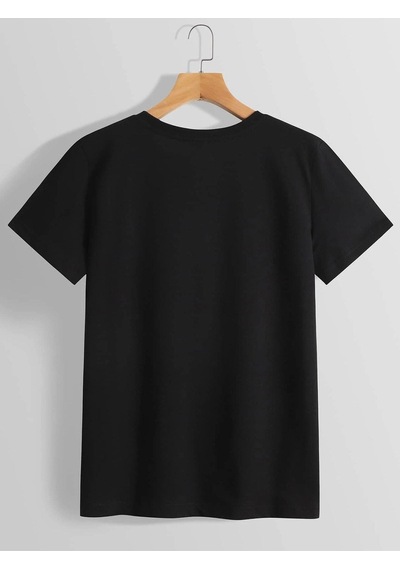 Kadin Siyah Oversize Woswos Baskılı T-shirt Siyah