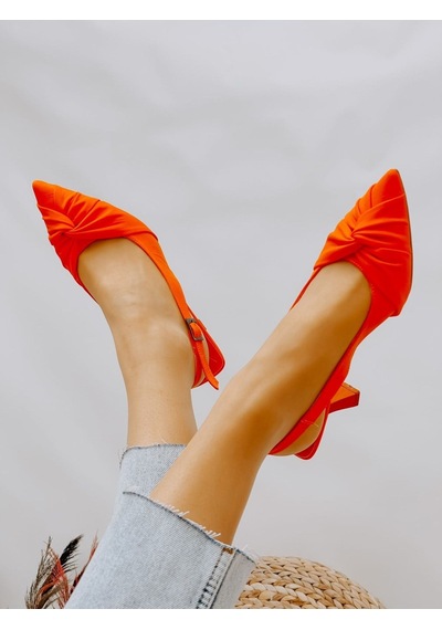 Ervanın Butiği Turuncu Saten Bow Fiyonk Detay Kadın Stiletto-3700