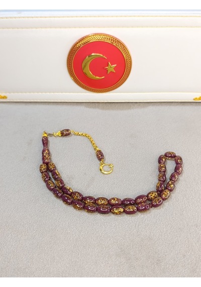 Altın Varaklı Tesbih Mor Renkli