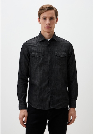 Siyah Erkek Denim Gömlek Slim Fit Ncs Jeans 7081 Siyah - Gri
