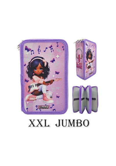 Xl Jumbo Model Gitarlı Kız Müzik Kalem Kutusu Organizer Kalemkutu 3 Bölmeli Kalemlik Mor Mor