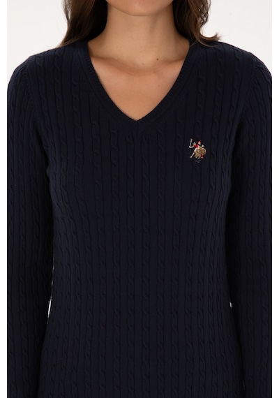 U.S. Polo Assn. Kadın Lacivert V Yaka Basic Kazak 50307700-VR033