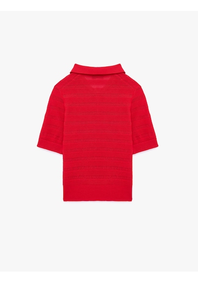 Koton Regular Fit Kısa Kollu Ajurlu Polo Yaka Triko Tişört Kırmızı 6sak90193ht