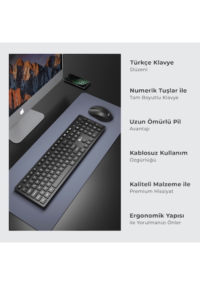 Lecoo KW201 Kablosuz Türkçe Q Klavye & Mouse Set