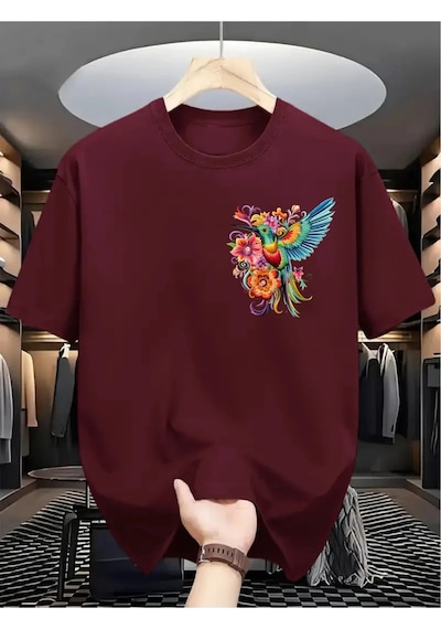 Flood Of Style Kadın Bordo Sinek Kuşu Baskılı Oversize
