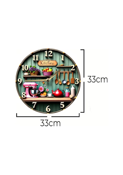 Vintage Kitchen Temalı Mdf Duvar Saati 33 Cm 3d Görünümlü Uv Baskılı Sdw350 Renkli