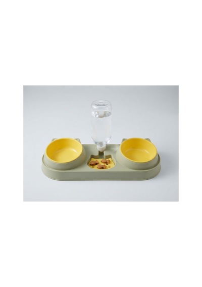 Yeşil Kedi Köpek Mama Ve Su Kabı Seti Otomatik Su Hazneli Çift Mama Kabı 42x16,5 Cm