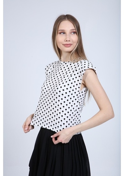 Neslice Kadın Puantiyeli Vatkalı T-Shirt Siyah
